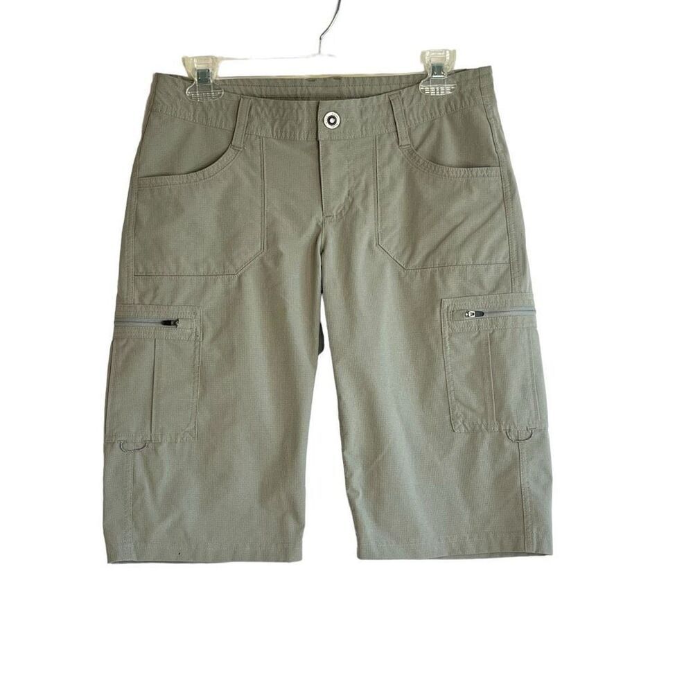 Kuhl Mens Horizon Hiking Outdoor Solid Bermuda Cargo Shorts Beige Size 4